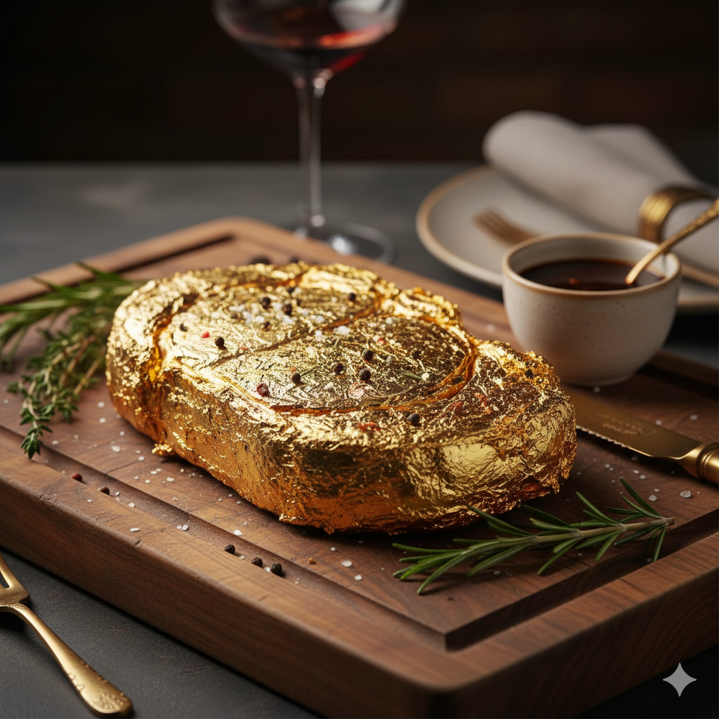 Featuring 24 carat gold, this tomahawk steak was one of a number of expensive items consumed by the team